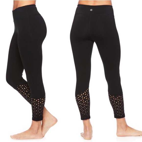 Gaiam Cora High-Waisted Laser-Cut Black Capri Leggings - Picture 1 of 10